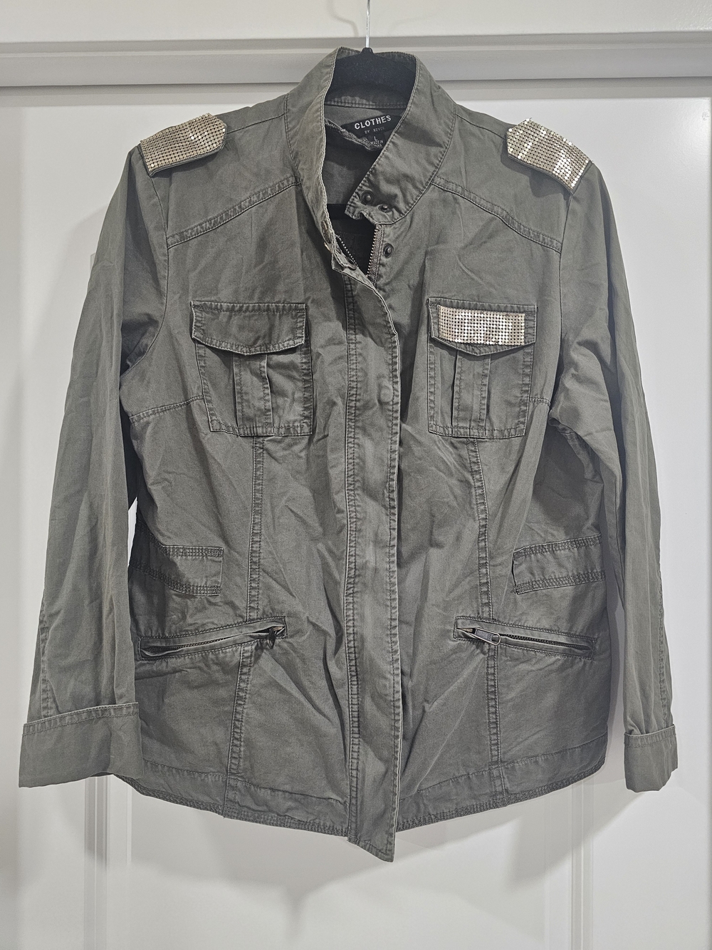 CLOTHES by revue Green Military Lightweight Utility Jacket Sequin Size L